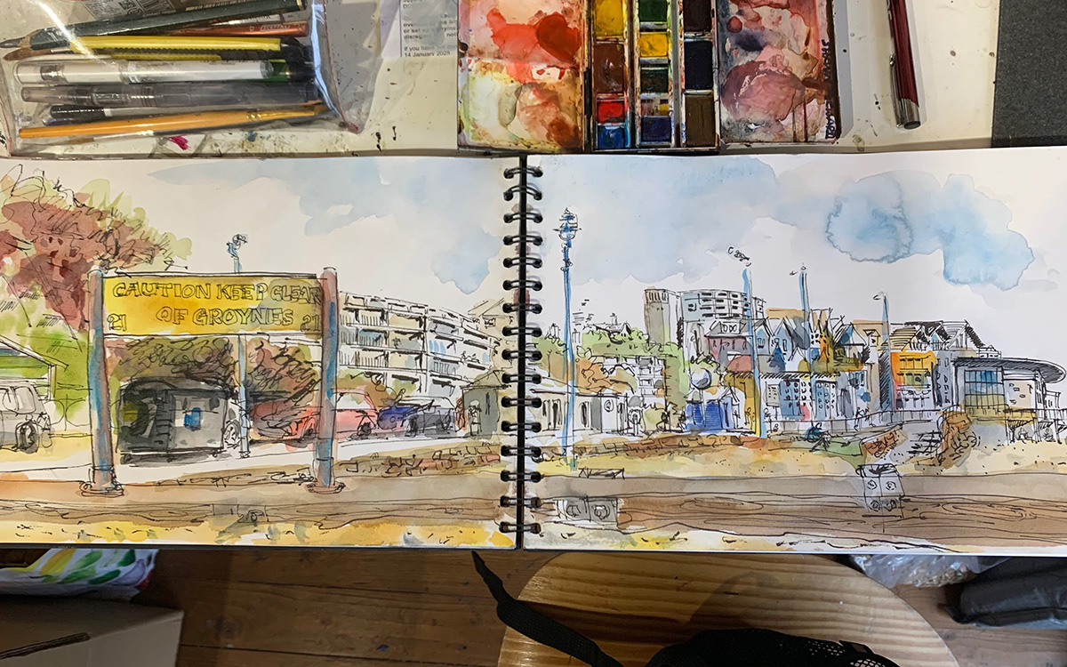 Boscombe Pier sketched