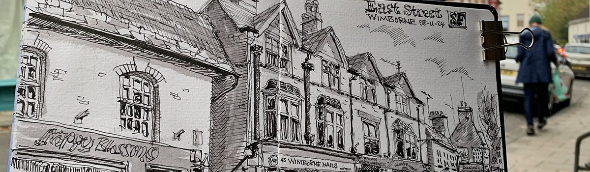 East Street Wimborne sketched