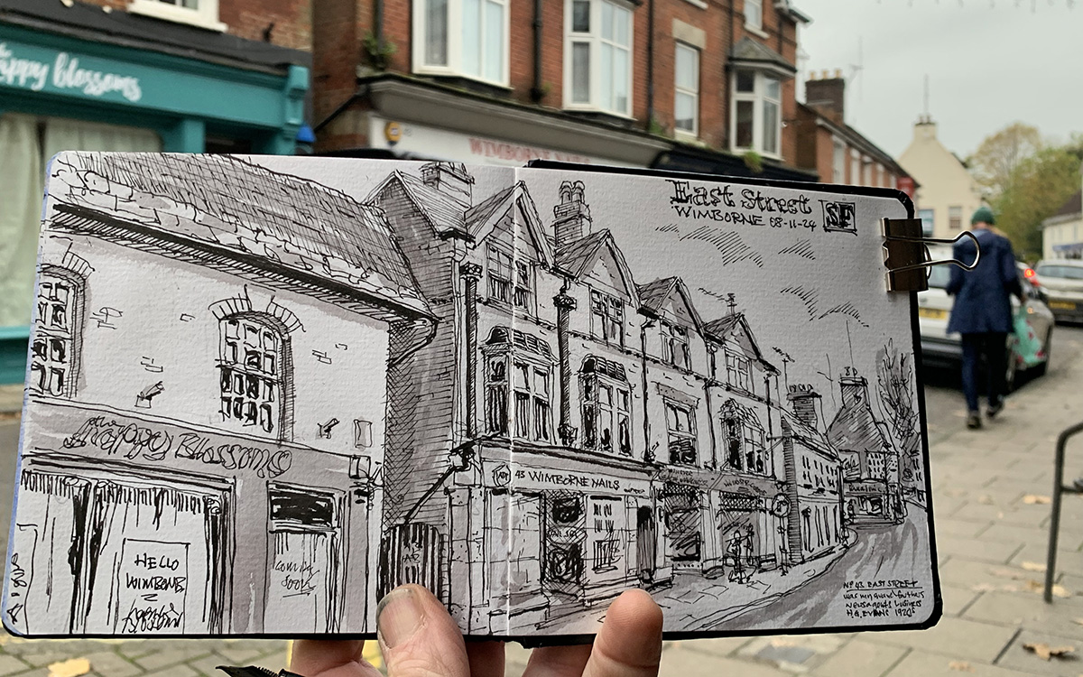 East Street Wimborne sketched
