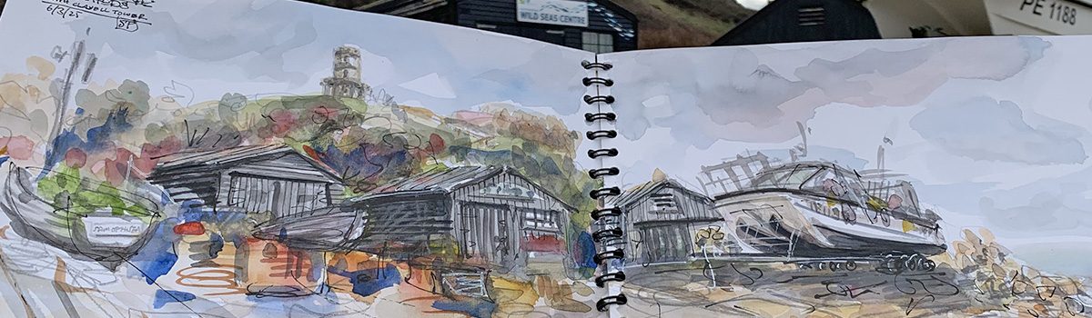 Kimmeridge Boat Sheds sketched