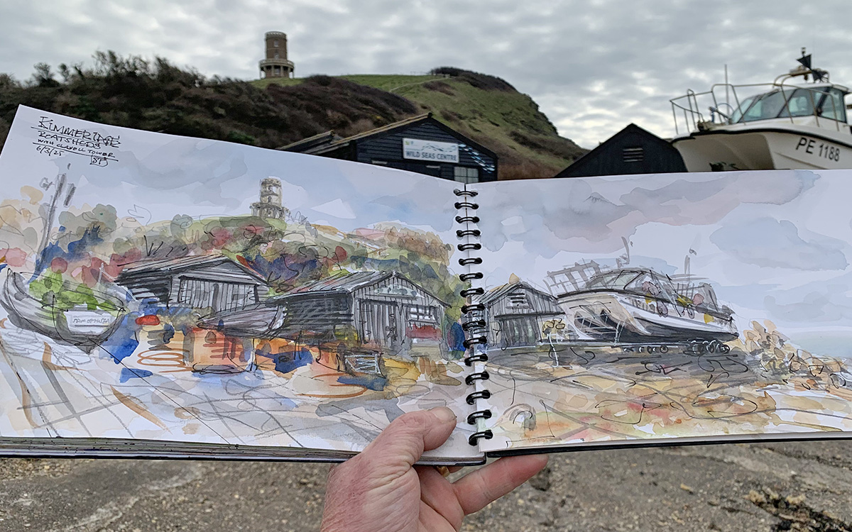 Kimmeridge Boat Sheds sketched