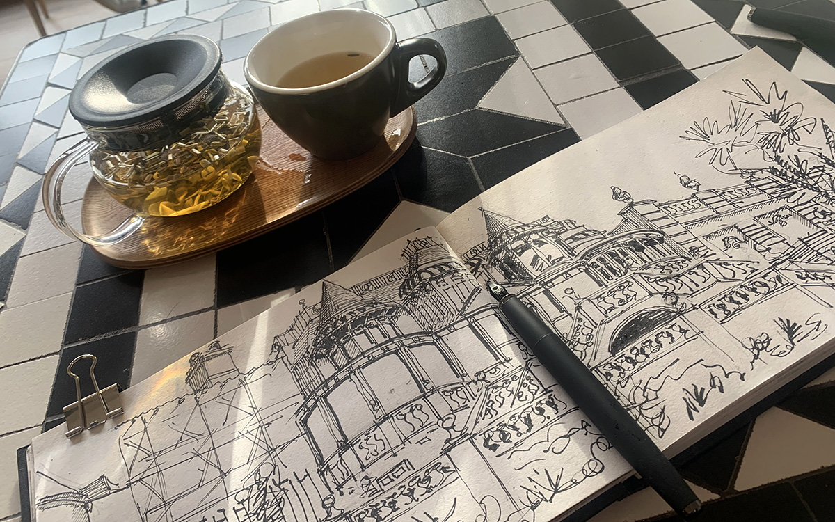 Russell Cotes sketched line coffee shop
