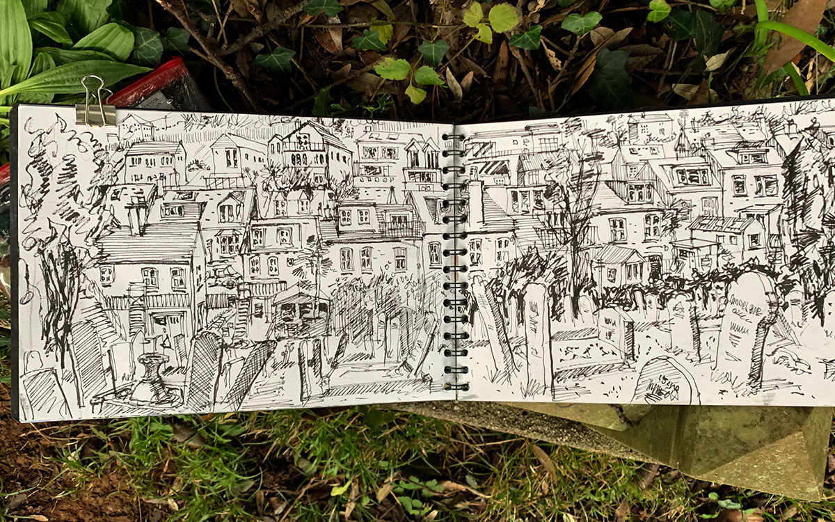 Salcombe Cemetery sketched