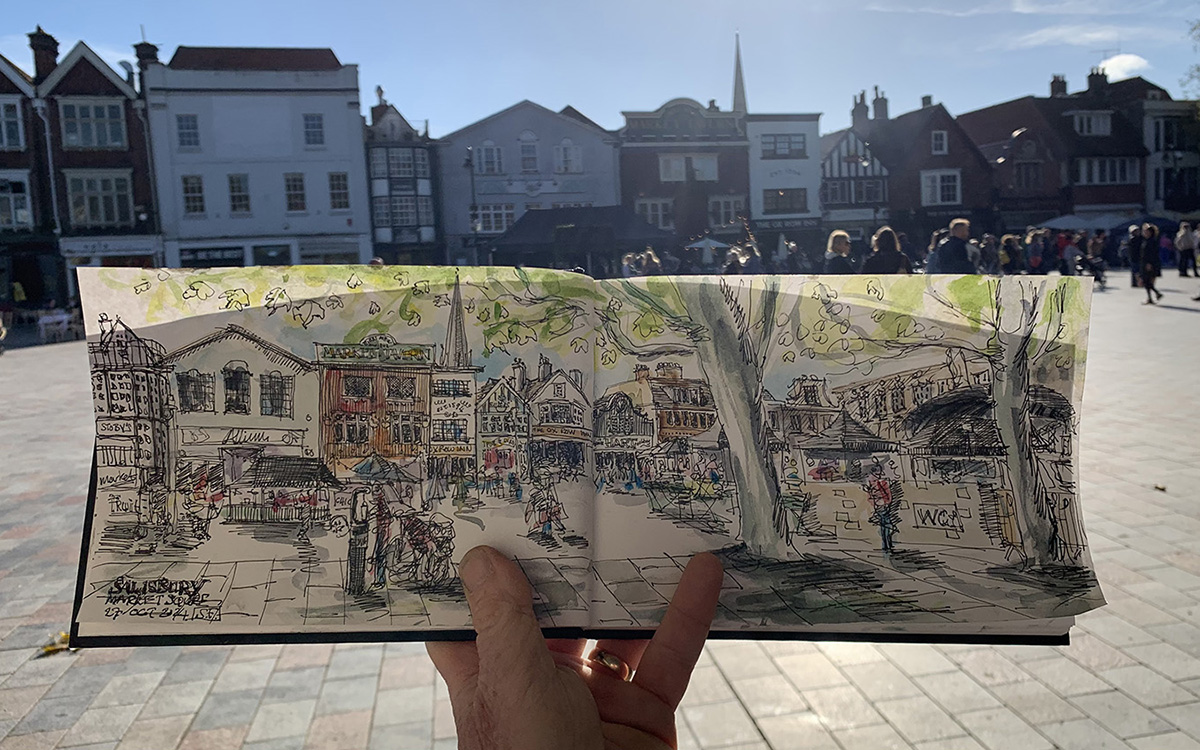 Salisbury Market Square sketched