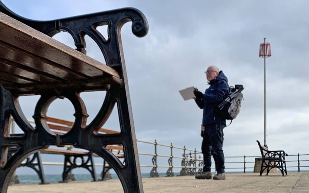 Shaun Swanage pier sketching