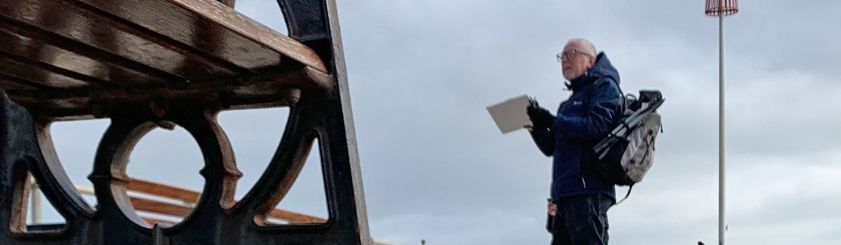 Shaun Swanage pier sketching