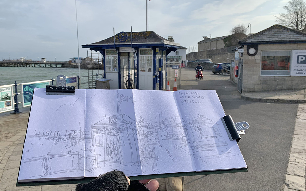 Swanage Pier sketched