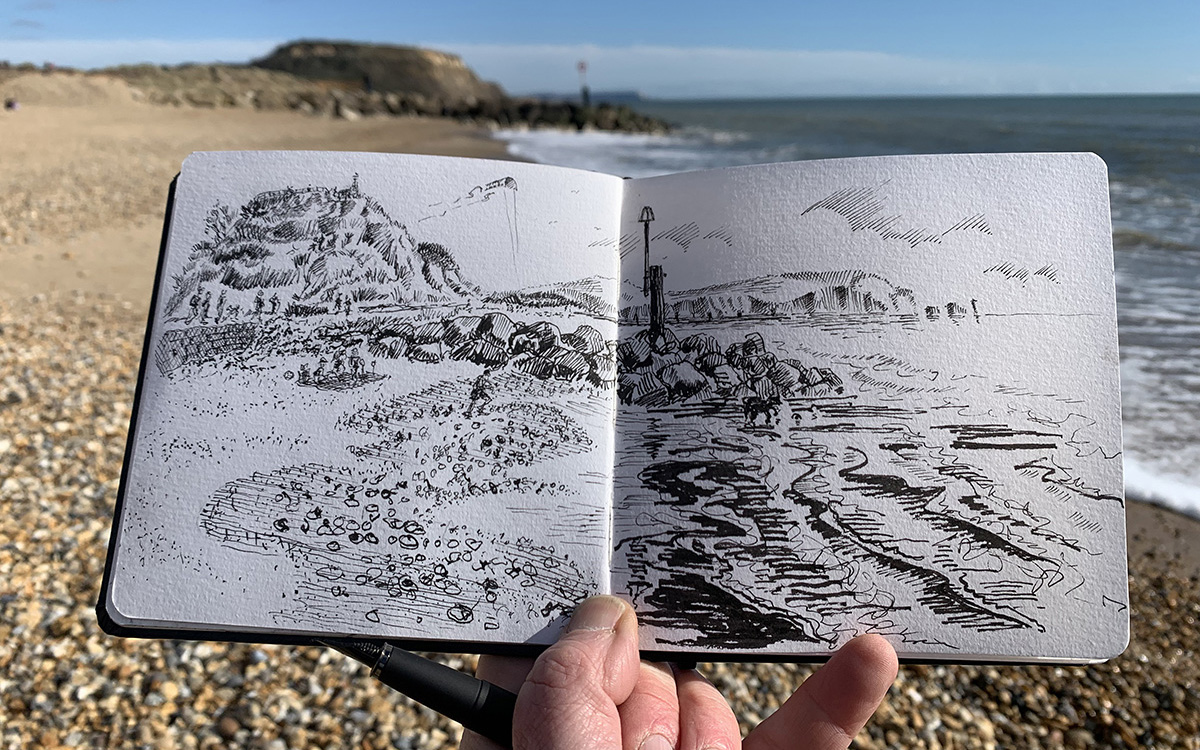 shaun sketching hengistbury hea