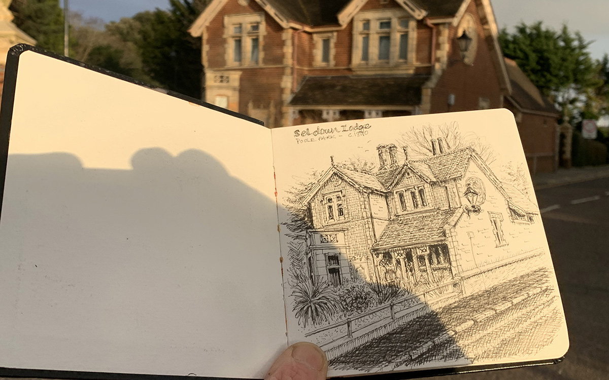 shaun sketching poole park lodge