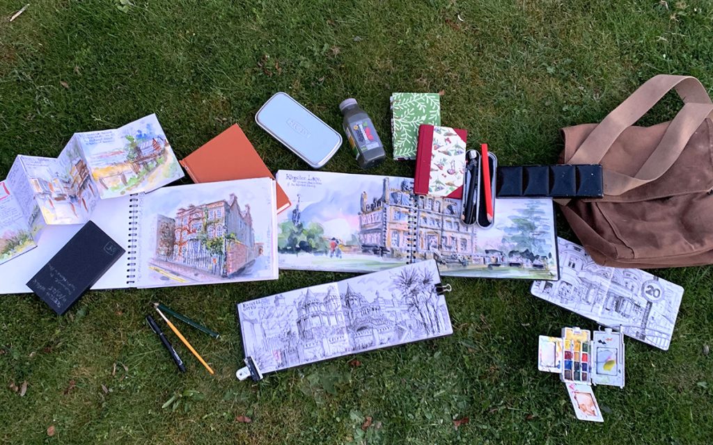 sketchbooks layed out flat