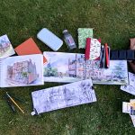 sketchbooks layed out flat