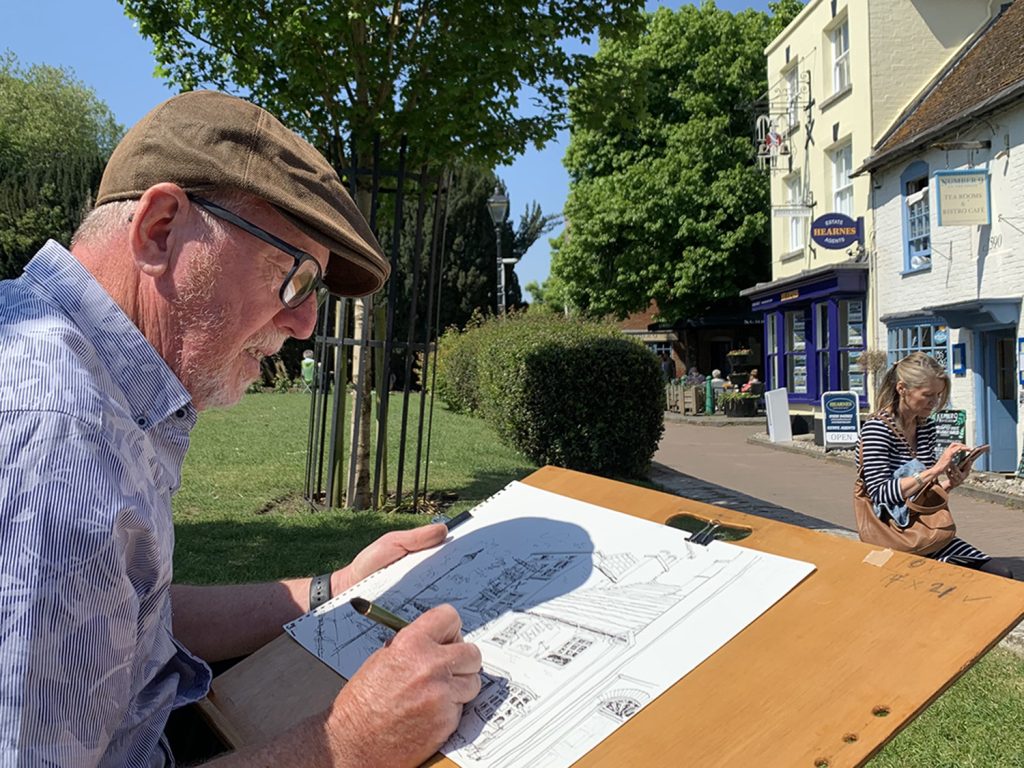 Shaun Forward sketching Cook Row Wimborne