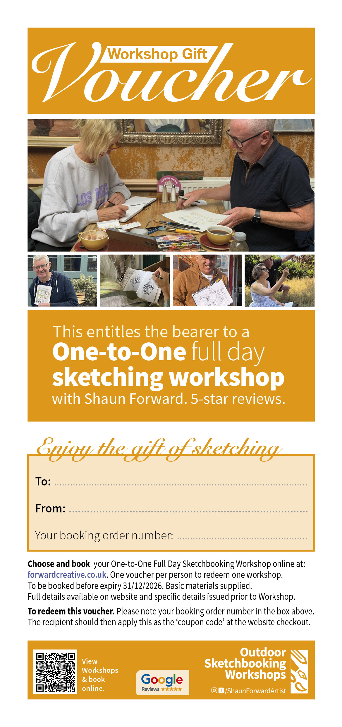 One-to-One Full Day Sketching Workshops DL Vertical Gift Voucher exp 3112263