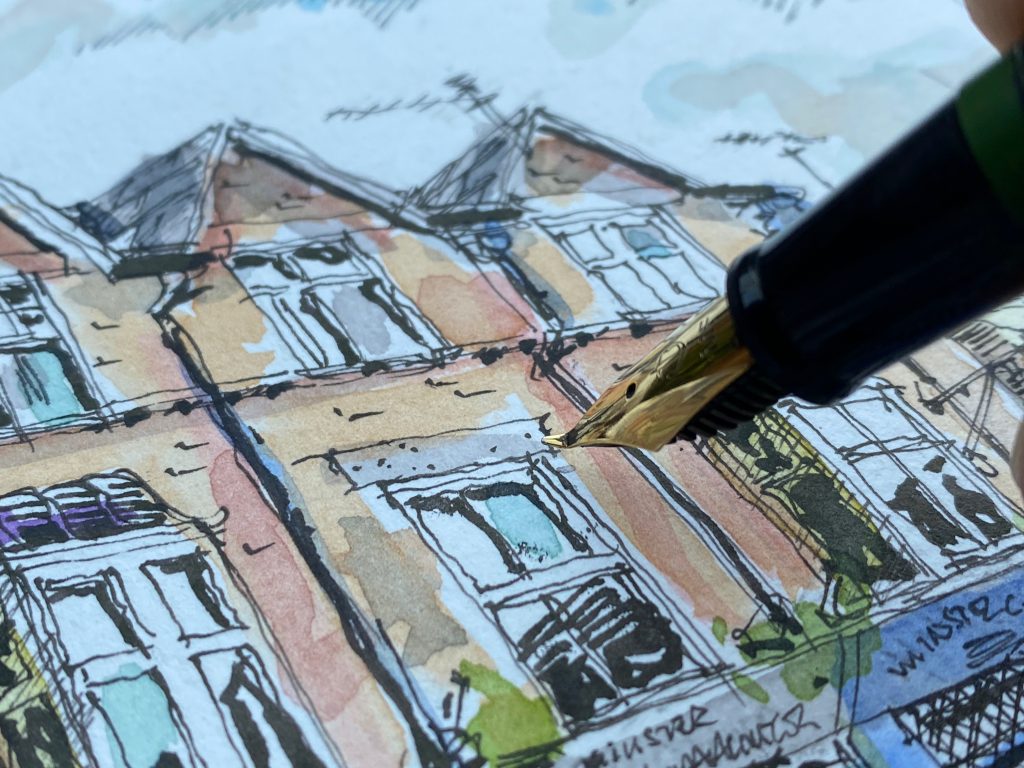 Close up shaun forward urban sketch detail