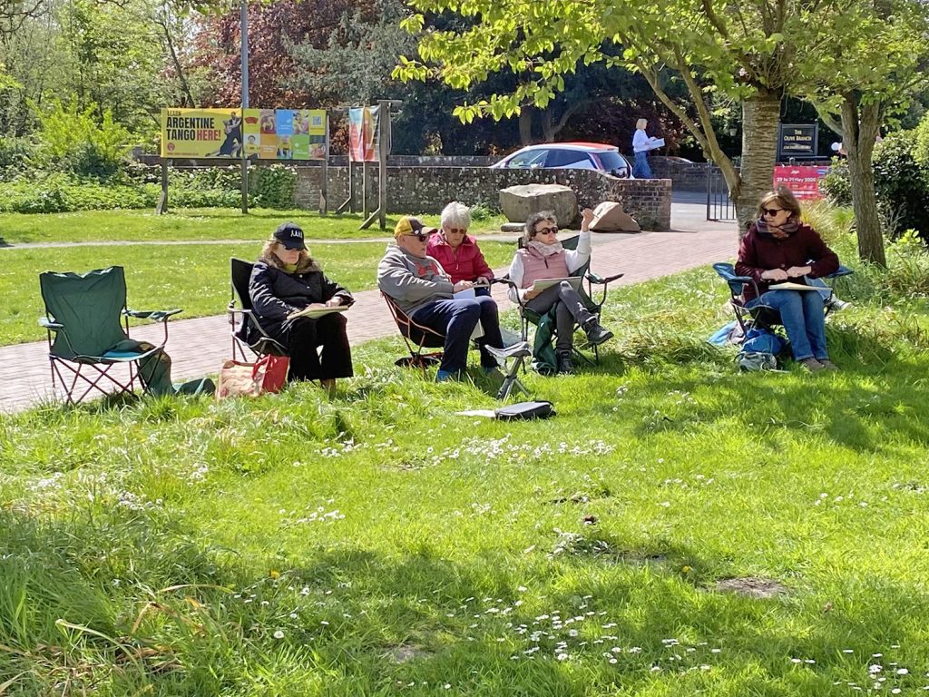 shaun forward delivering urban sketching workshop session to the Reasons for Art group in Wimborne