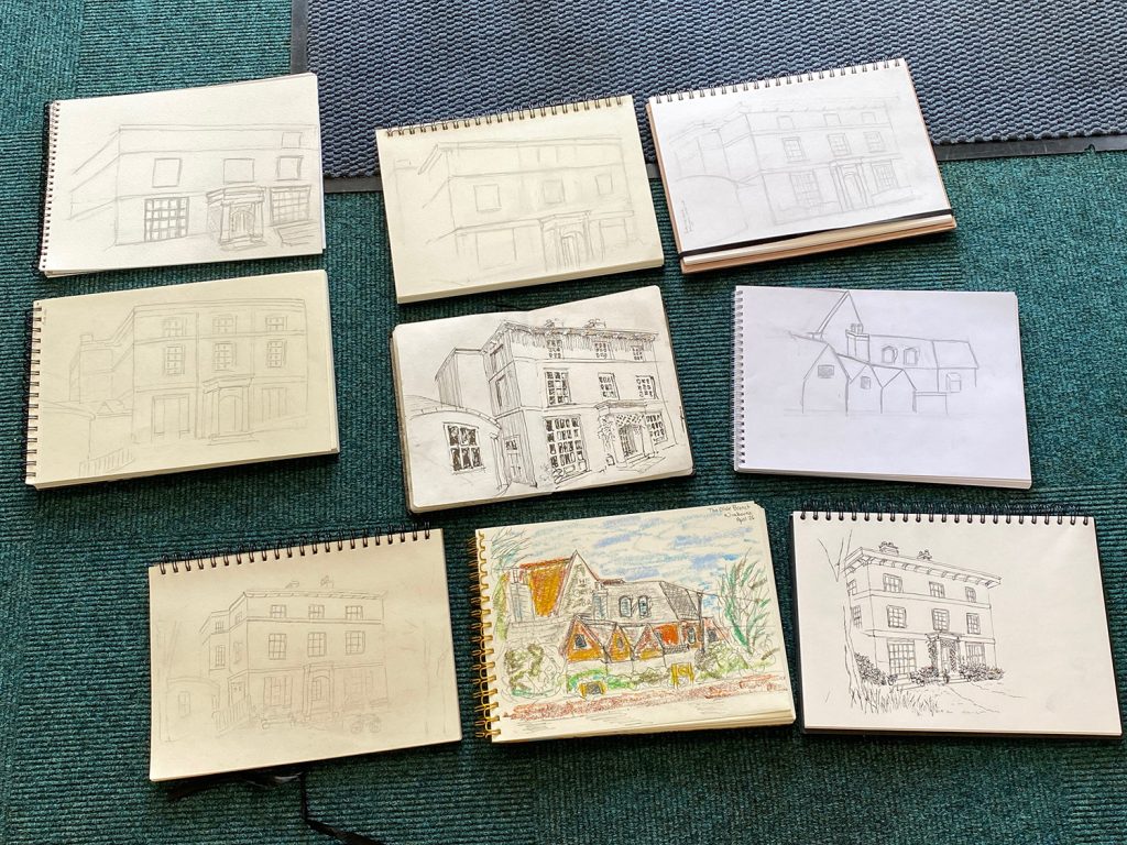shaun forward delivering urban sketching workshop session to the Reasons for Art group in Wimborne