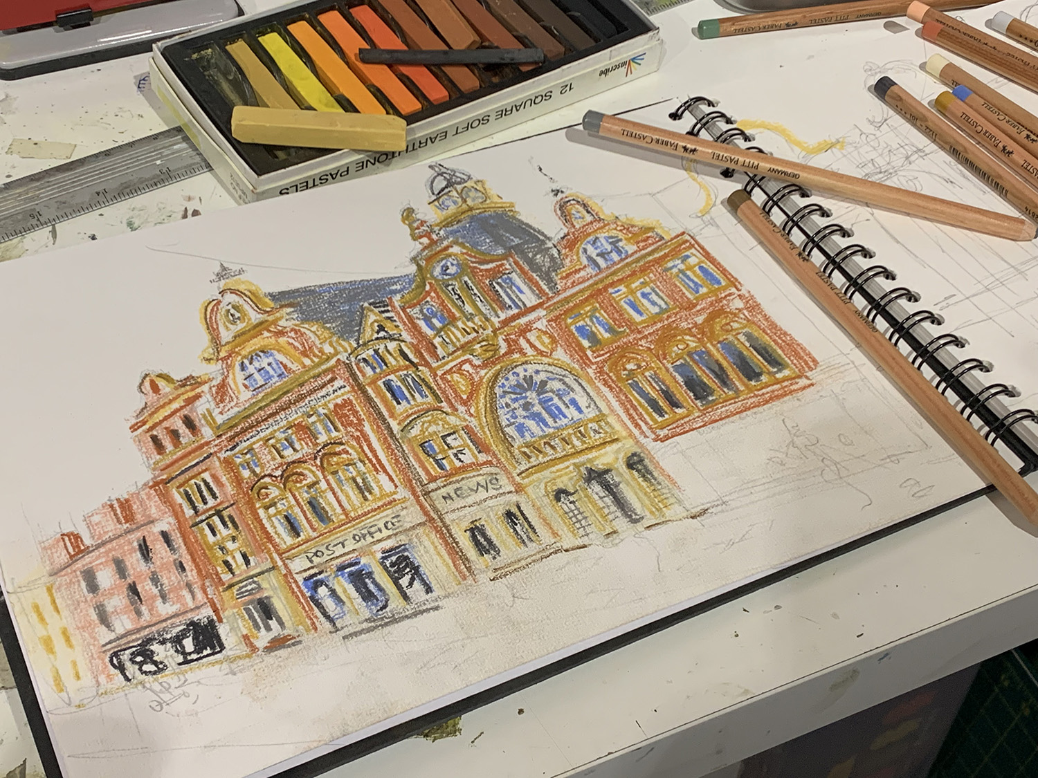 Pastels drawing with shaun forward artist